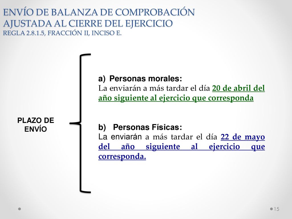 ENVÍO DE BALANZA DE COMPROBACIÓN AJUSTADA AL CIERRE DEL EJERCICIO REGLA , FRACCIÓN II, INCISO E.