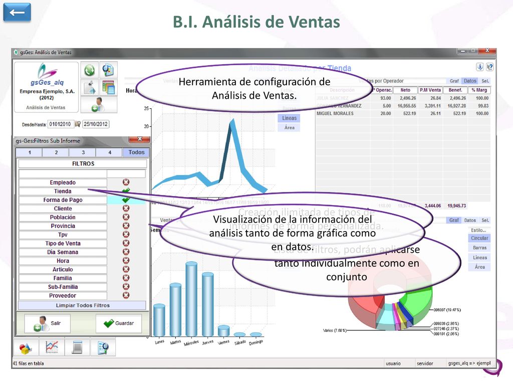 ← B.I. Análisis de Ventas. Herramienta de configuración de Análisis de Ventas. Creación ilimitada de tipos de informes de forma personalizada.