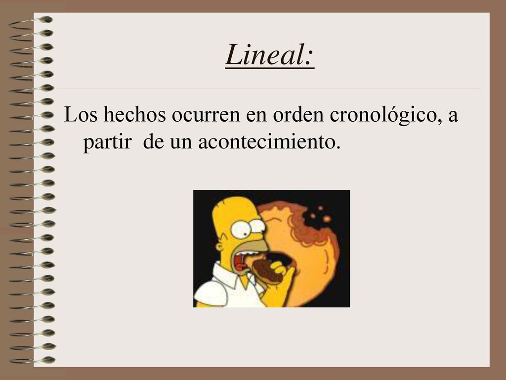 Lineal: Los hechos ocurren en orden cronológico, a partir de un acontecimiento.