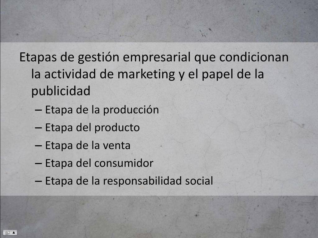 Etapas de gestión empresarial que condicionan la actividad de marketing y el papel de la publicidad
