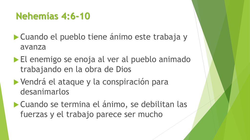 Nehemías 4:6-10 Cuando el pueblo tiene ánimo este trabaja y avanza