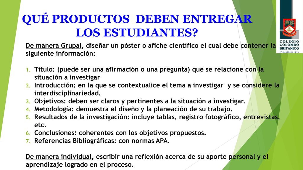 QUÉ PRODUCTOS DEBEN ENTREGAR LOS ESTUDIANTES