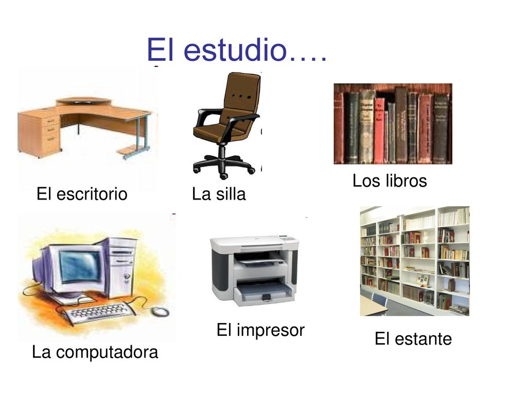 El estudio…. Los libros El escritorio La silla El impresor El estante