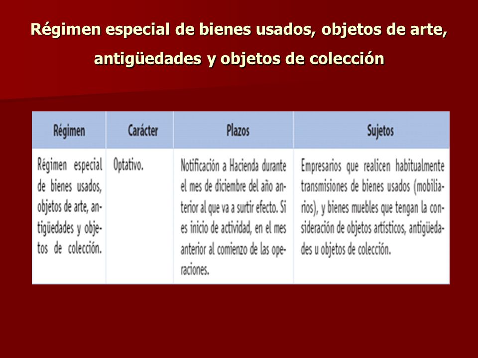 Régimen especial de bienes usados, objetos de arte, antigüedades y objetos de colección