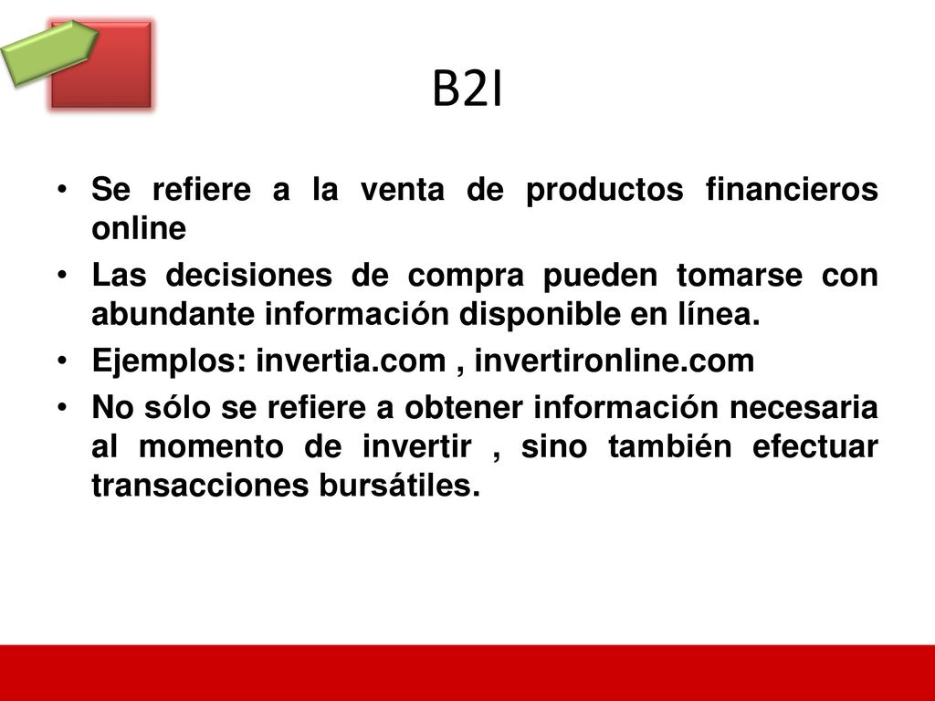 B2I Se refiere a la venta de productos financieros online