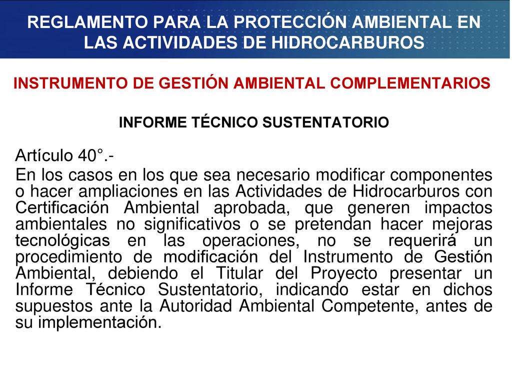 REGLAMENTO PARA LA PROTECCIÓN AMBIENTAL EN LAS ACTIVIDADES DE HIDROCARBUROS