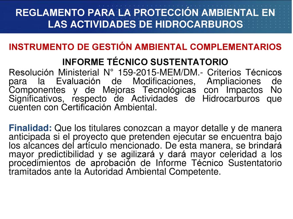 REGLAMENTO PARA LA PROTECCIÓN AMBIENTAL EN LAS ACTIVIDADES DE HIDROCARBUROS