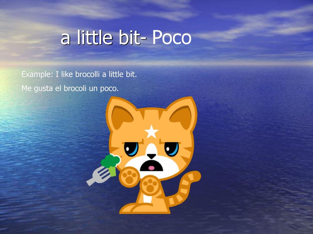 a little bit- Poco Example: I like brocolli a little bit.