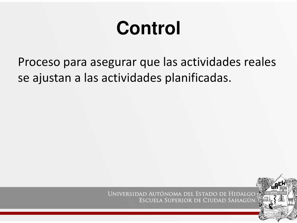 Control Proceso para asegurar que las actividades reales se ajustan a las actividades planificadas.