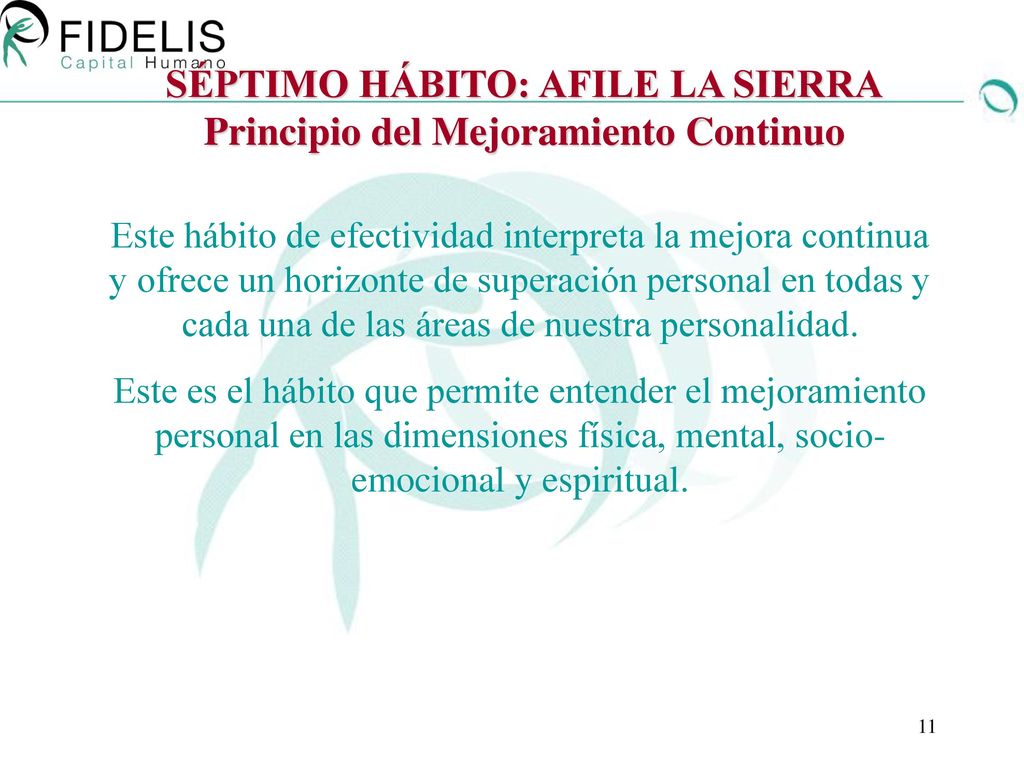 SÉPTIMO HÁBITO: AFILE LA SIERRA Principio del Mejoramiento Continuo