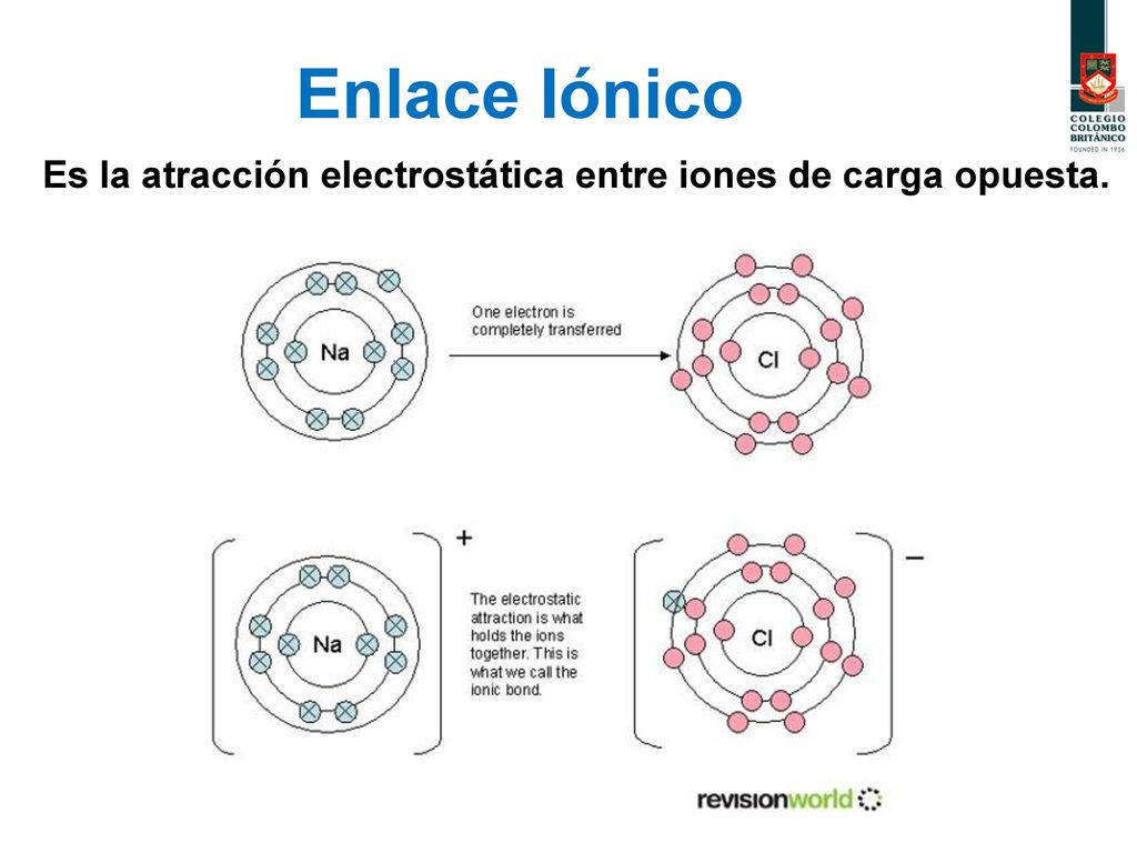 Enlace Iónico Es la atracción electrostática entre iones de carga opuesta.