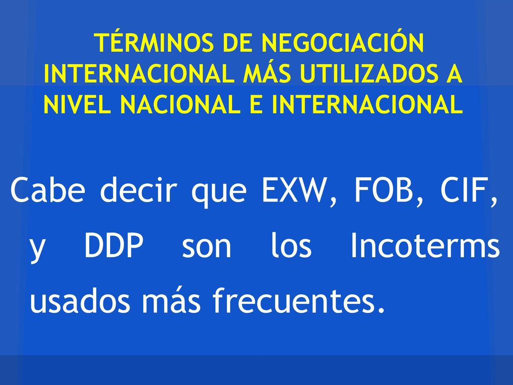 TÉRMINOS DE NEGOCIACIÓN INTERNACIONAL MÁS UTILIZADOS A NIVEL NACIONAL E INTERNACIONAL
