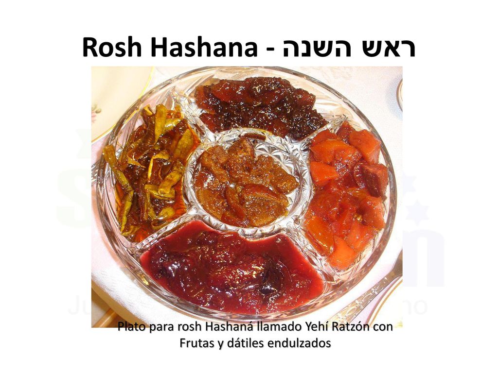 Rosh Hashana - ראש השנה Plato para rosh Hashaná llamado Yehí Ratzón con Frutas y dátiles endulzados
