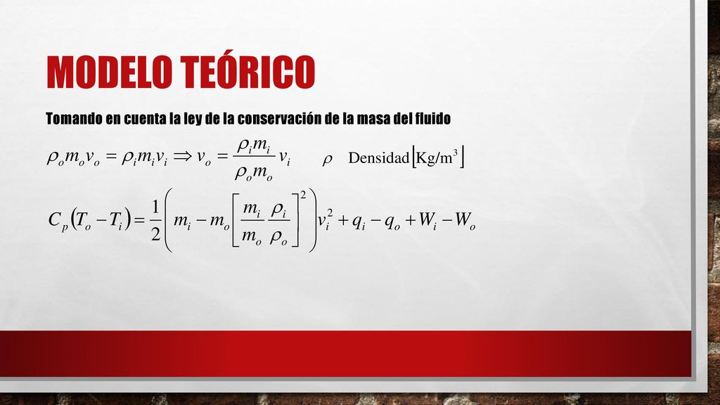 Modelo Teórico Tomando en cuenta la ley de la conservación de la masa del fluido