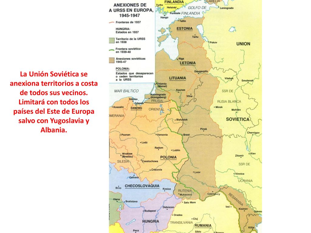 La Unión Soviética se anexiona territorios a costa de todos sus vecinos.