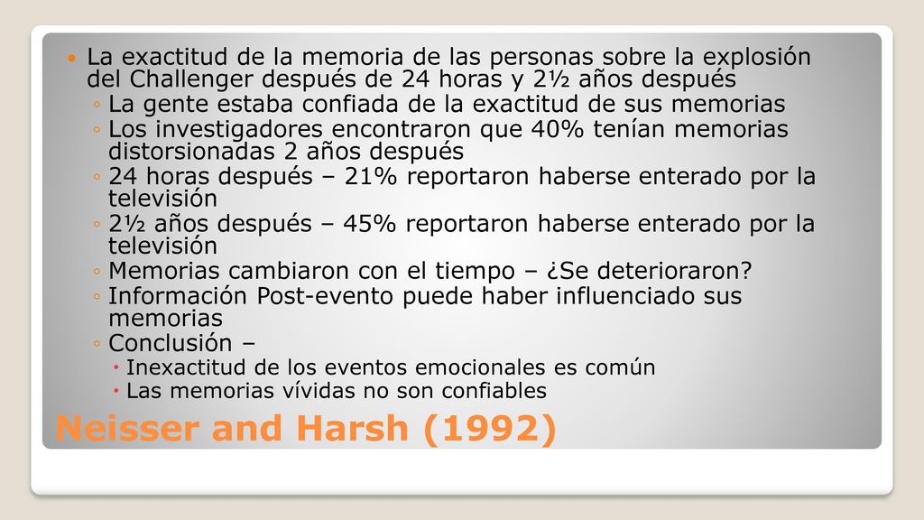La exactitud de la memoria de las personas sobre la explosión del Challenger después de 24 horas y 2½ años después