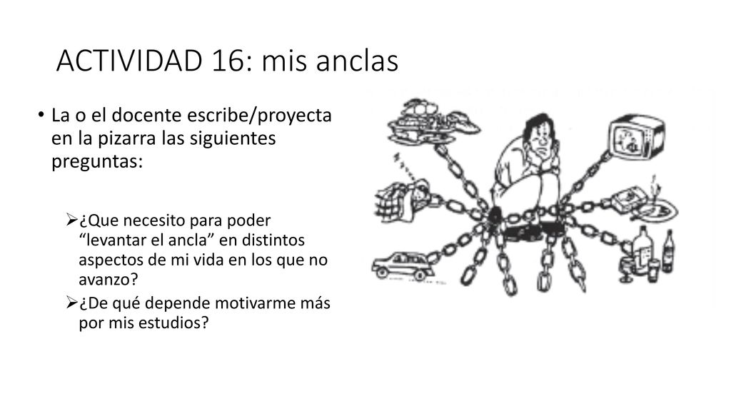 ACTIVIDAD 16: mis anclas La o el docente escribe/proyecta en la pizarra las siguientes preguntas: