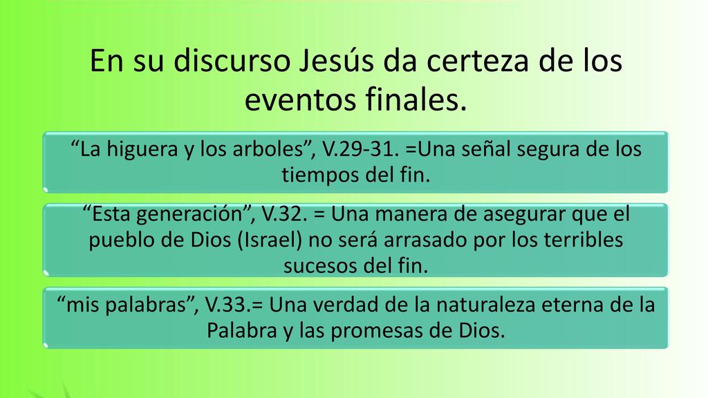 En su discurso Jesús da certeza de los eventos finales.