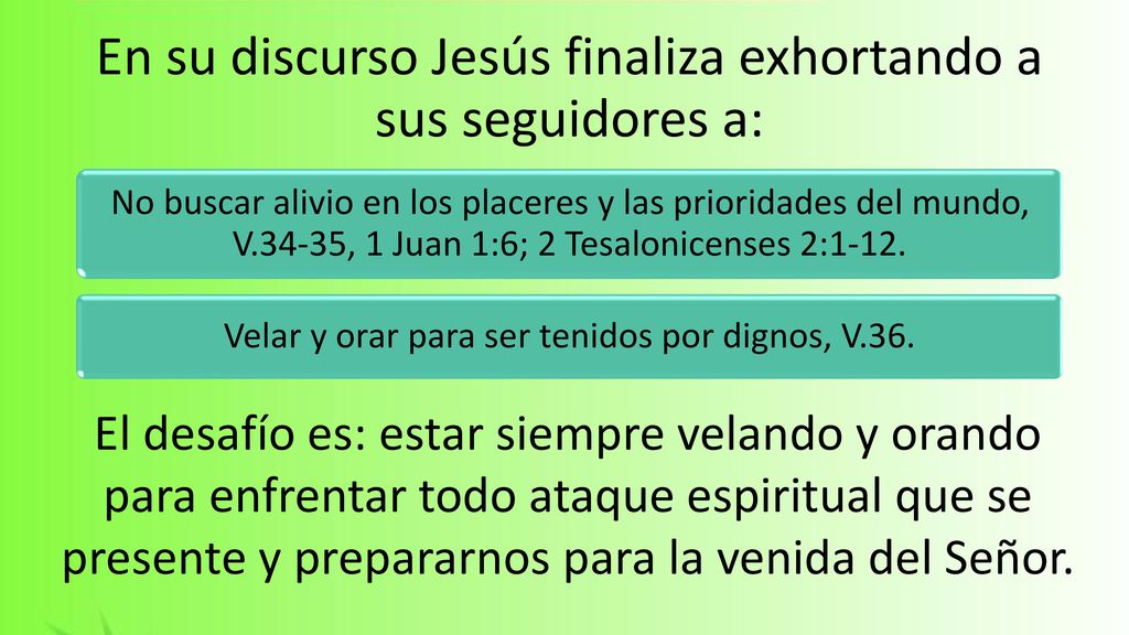 En su discurso Jesús finaliza exhortando a sus seguidores a: