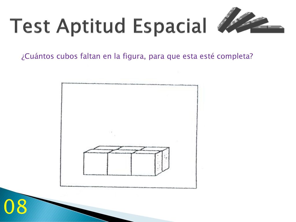 Test Aptitud Espacial ¿Cuántos cubos faltan en la figura, para que esta esté completa 08