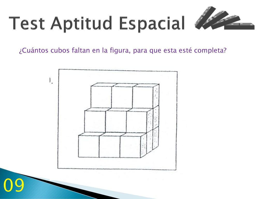 Test Aptitud Espacial ¿Cuántos cubos faltan en la figura, para que esta esté completa 09