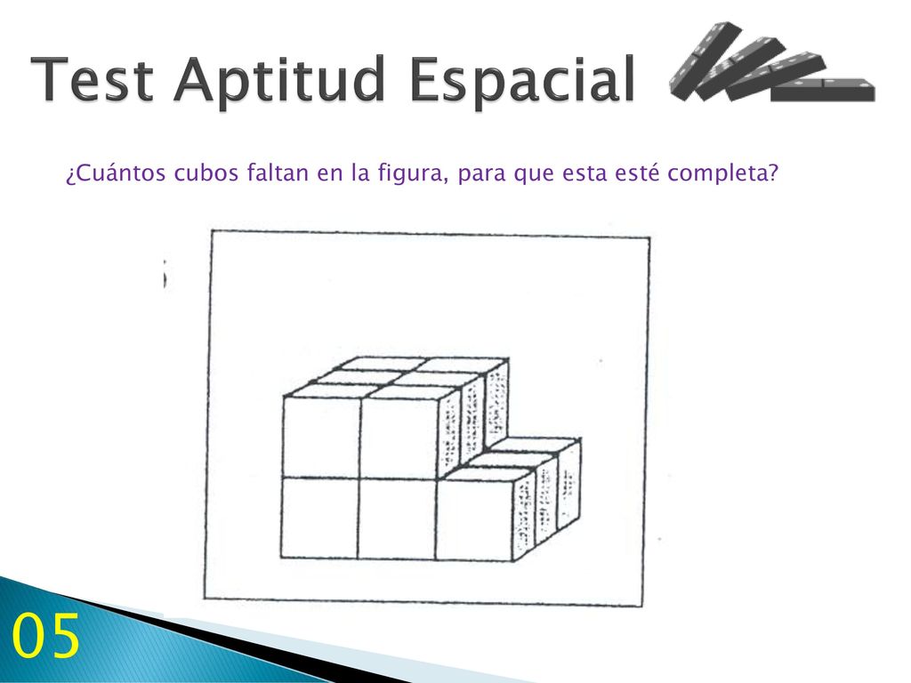 Test Aptitud Espacial ¿Cuántos cubos faltan en la figura, para que esta esté completa 05