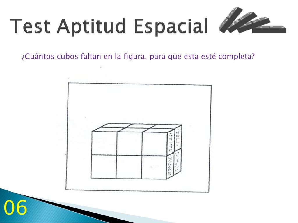 Test Aptitud Espacial ¿Cuántos cubos faltan en la figura, para que esta esté completa 06