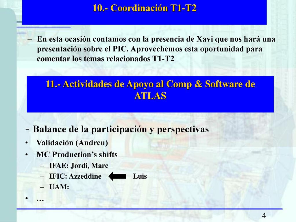 11.- Actividades de Apoyo al Comp & Software de ATLAS