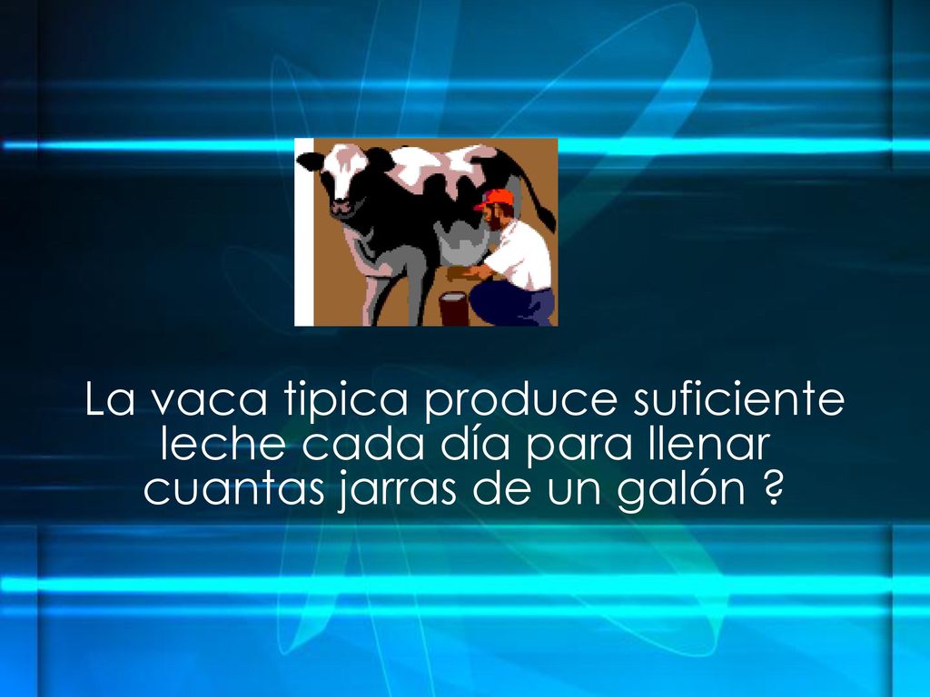 La vaca tipica produce suficiente leche cada día para llenar cuantas jarras de un galón