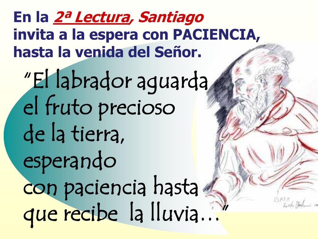 En la 2ª Lectura, Santiago invita a la espera con PACIENCIA, hasta la venida del Señor.