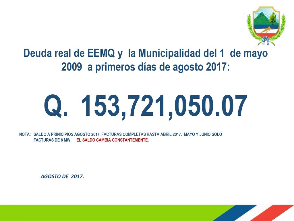 Deuda real de EEMQ y la Municipalidad del 1 de mayo 2009 a primeros días de agosto 2017: