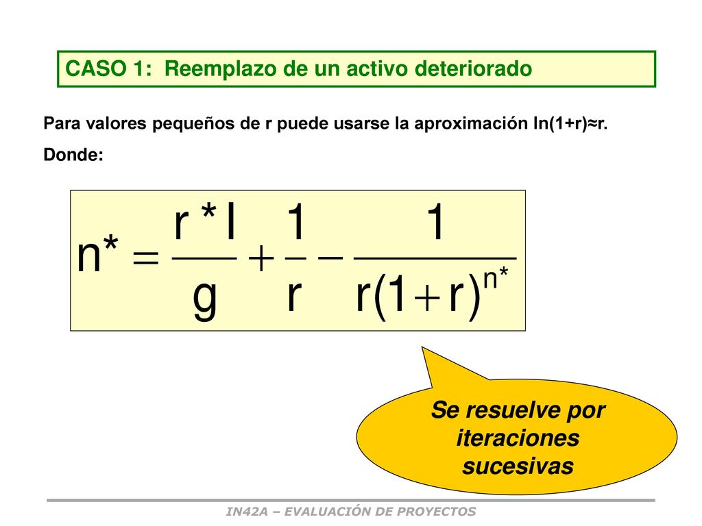 Se resuelve por iteraciones sucesivas IN42A – EVALUACIÓN DE PROYECTOS