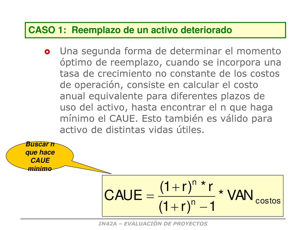 Buscar n que hace CAUE mínimo IN42A – EVALUACIÓN DE PROYECTOS