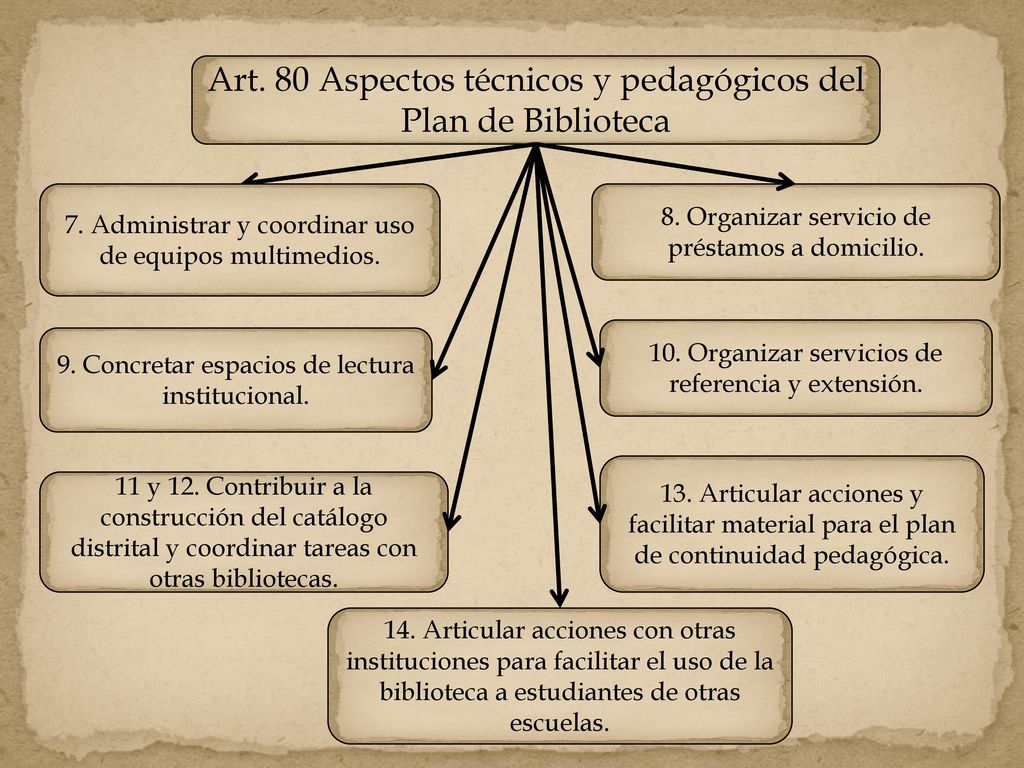 Art. 80 Aspectos técnicos y pedagógicos del Plan de Biblioteca