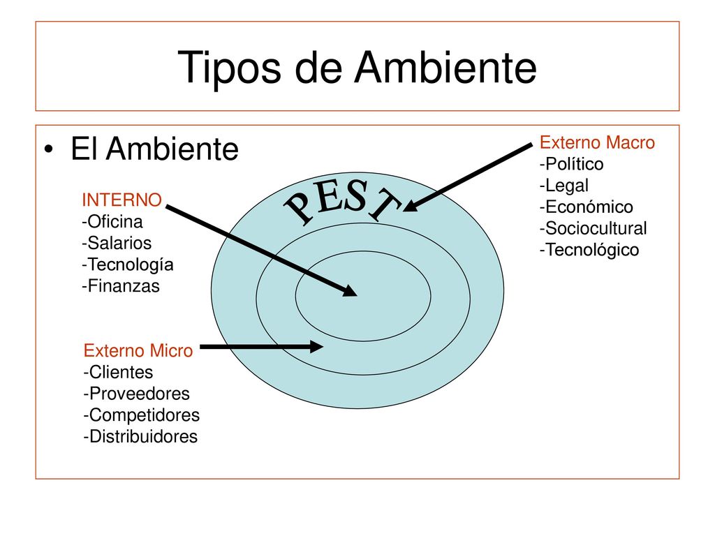 Tipos de Ambiente PEST El Ambiente Externo Macro -Político -Legal