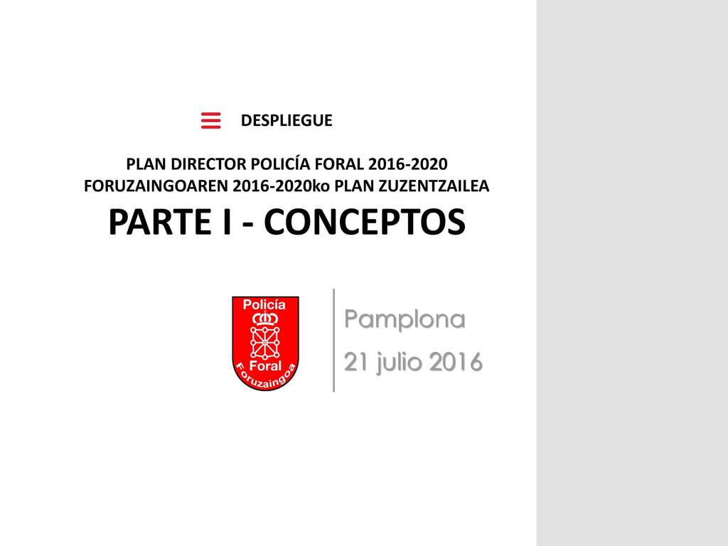 DESPLIEGUE PLAN DIRECTOR POLICÍA FORAL FORUZAINGOAREN ko PLAN ZUZENTZAILEA PARTE I - CONCEPTOS