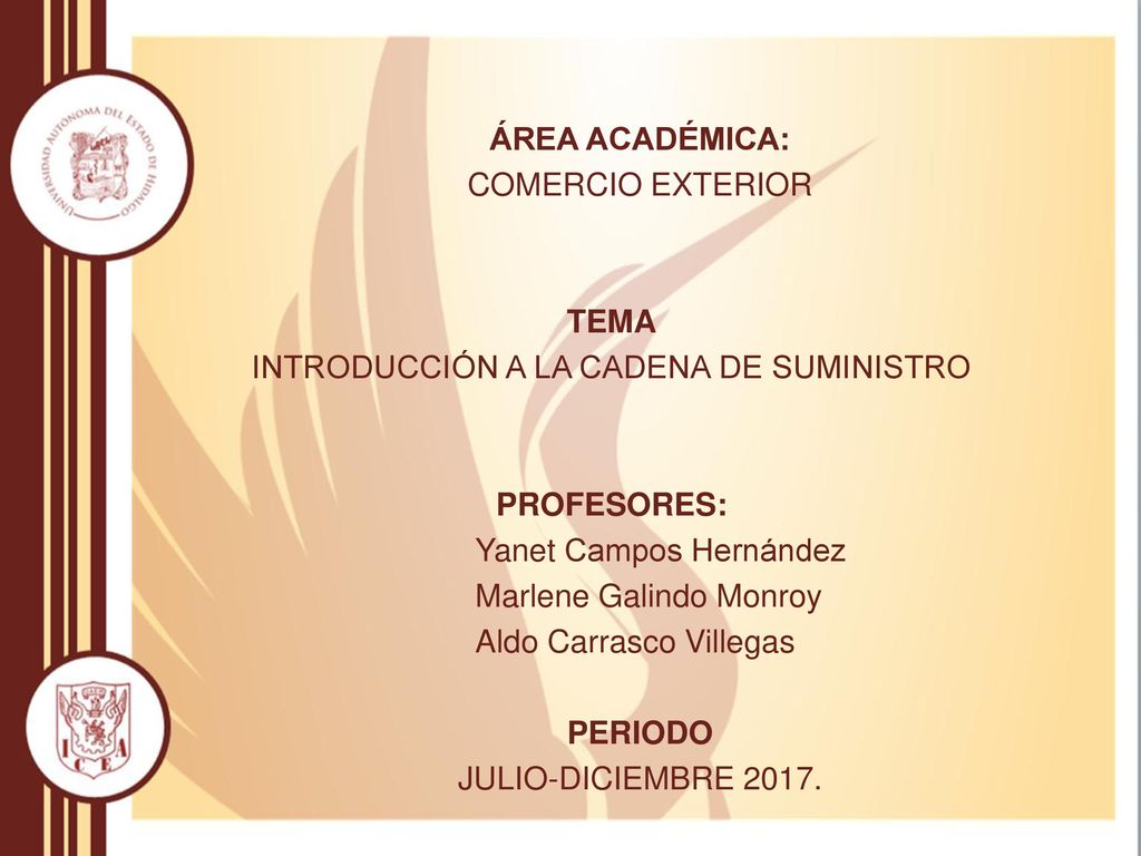 ÁREA ACADÉMICA: COMERCIO EXTERIOR TEMA INTRODUCCIÓN A LA CADENA DE SUMINISTRO PROFESORES: Yanet Campos Hernández Marlene Galindo Monroy Aldo Carrasco Villegas PERIODO JULIO-DICIEMBRE