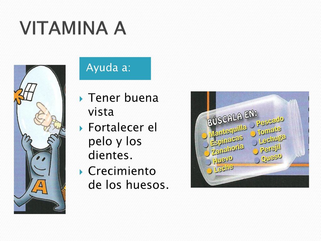 VITAMINA A Tener buena vista Fortalecer el pelo y los dientes.