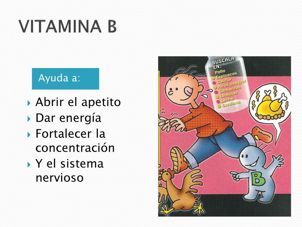 VITAMINA B Abrir el apetito Dar energía Fortalecer la concentración