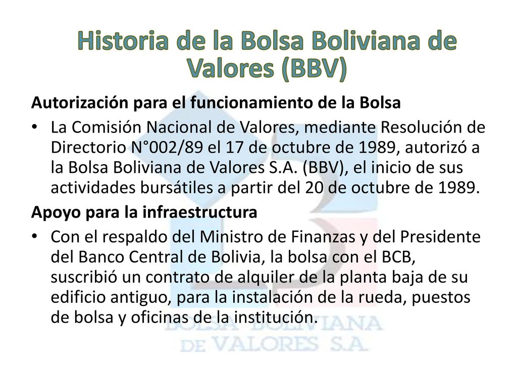 Historia de la Bolsa Boliviana de Valores (BBV)