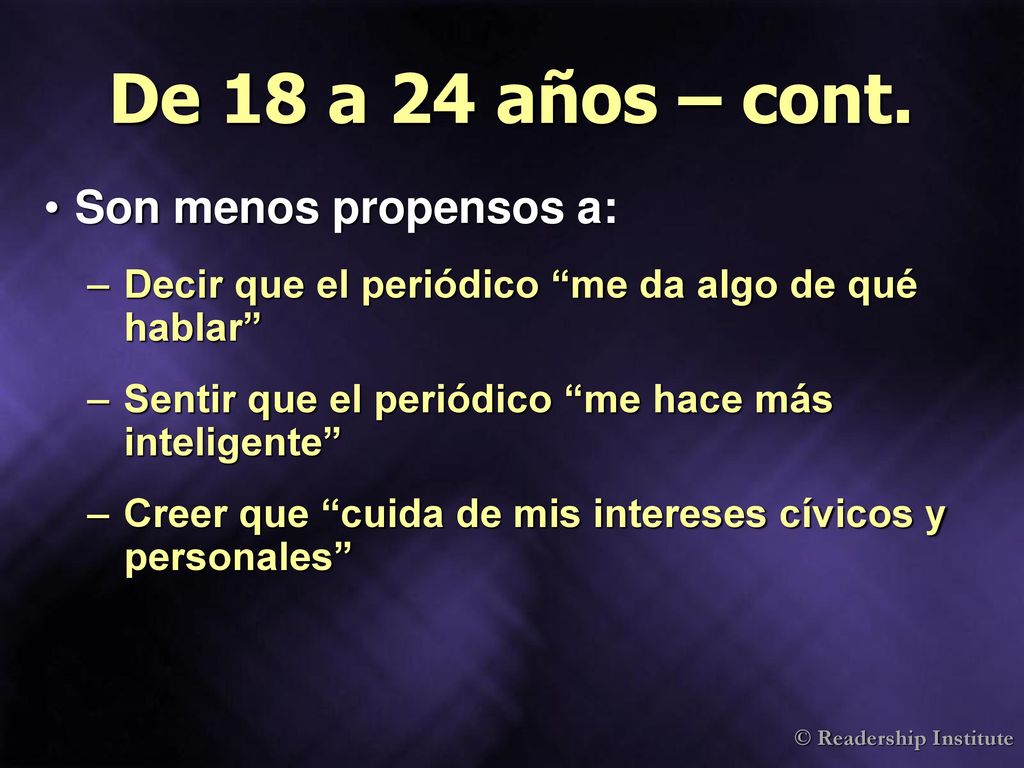 De 18 a 24 años – cont. Son menos propensos a: