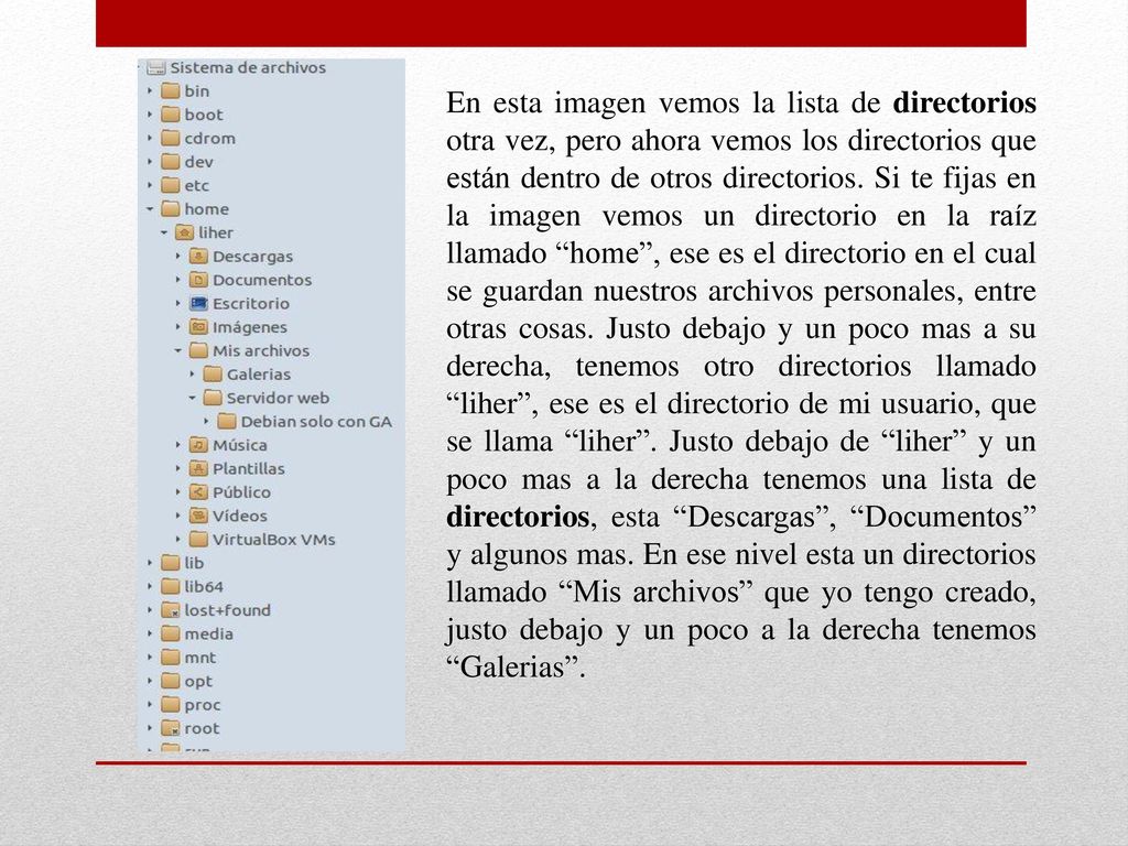 En esta imagen vemos la lista de directorios otra vez, pero ahora vemos los directorios que están dentro de otros directorios.