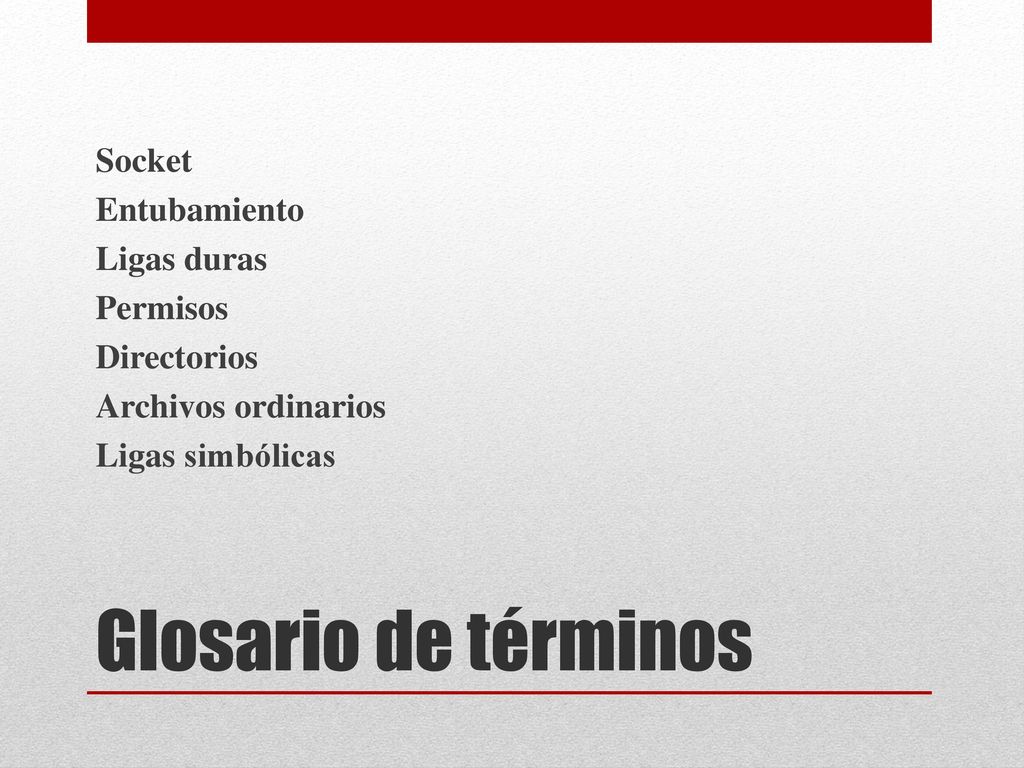Socket Entubamiento Ligas duras Permisos Directorios Archivos ordinarios Ligas simbólicas