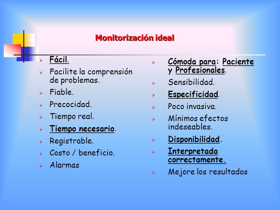 Monitorización ideal Fácil. Facilite la comprensión de problemas. Fiable. Precocidad. Tiempo real.