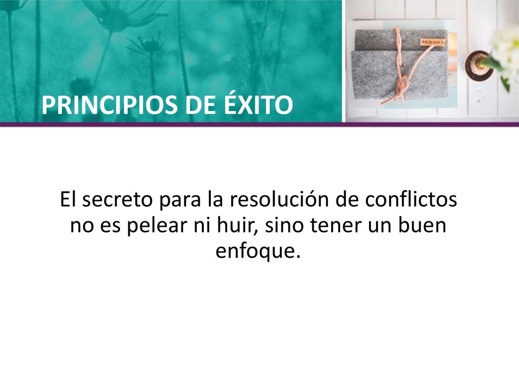 PRINCIPIOS DE ÉXITO El secreto para la resolución de conflictos no es pelear ni huir, sino tener un buen enfoque.