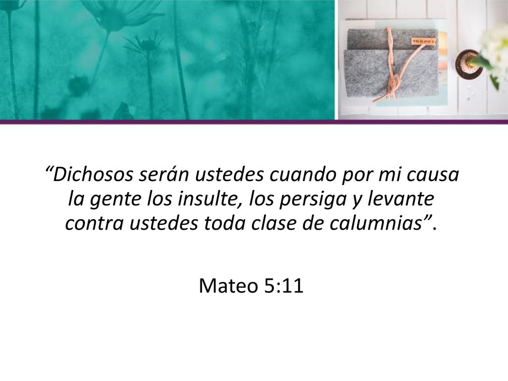 Dichosos serán ustedes cuando por mi causa la gente los insulte, los persiga y levante contra ustedes toda clase de calumnias .