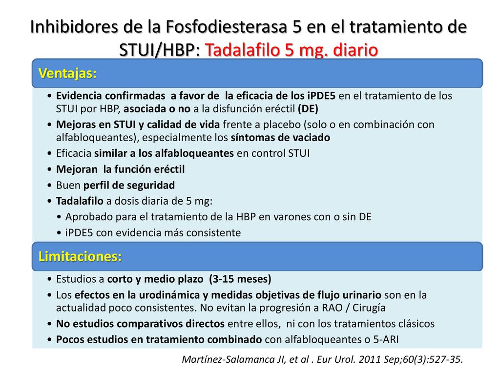 Inhibidores de la Fosfodiesterasa 5 en el tratamiento de STUI/HBP: Tadalafilo 5 mg. diario