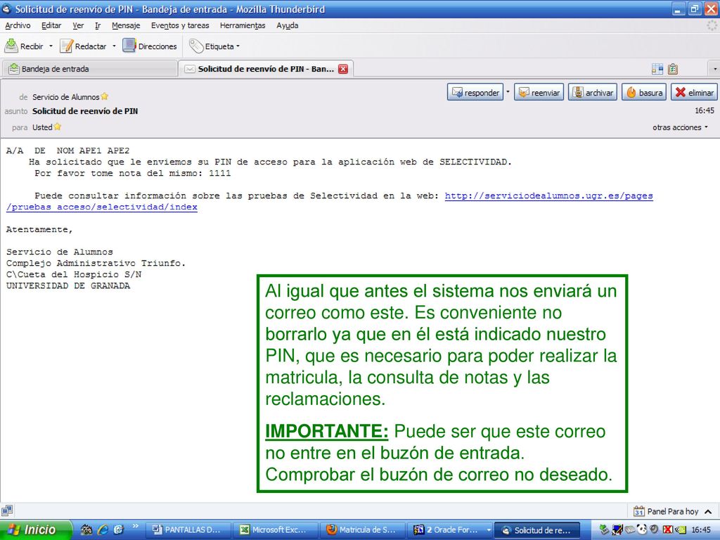 Al igual que antes el sistema nos enviará un correo como este