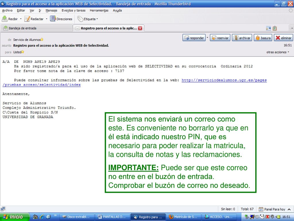 El sistema nos enviará un correo como este