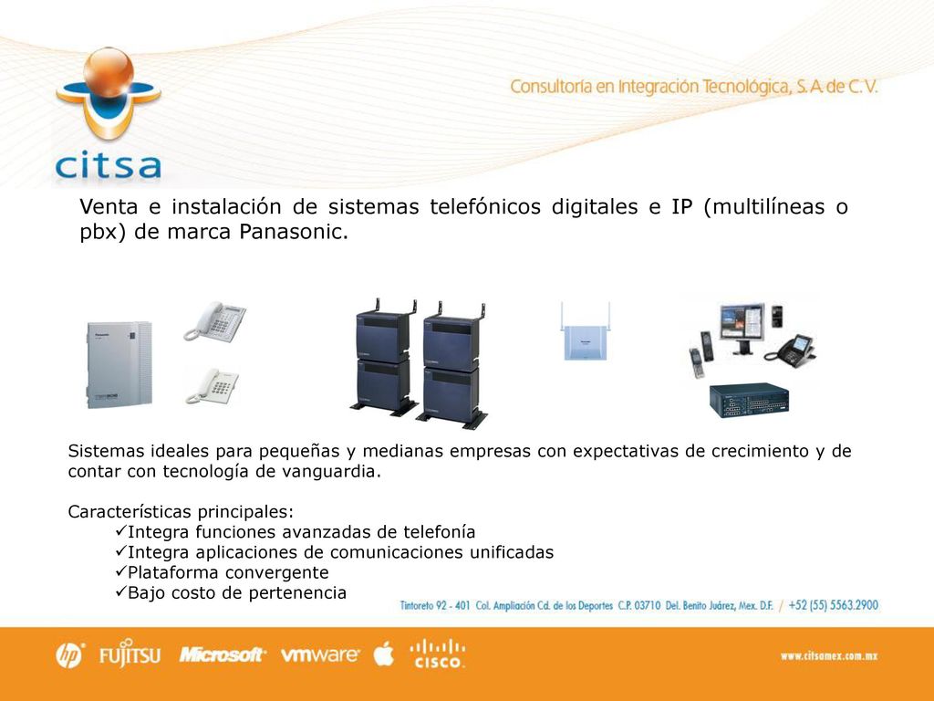 Venta e instalación de sistemas telefónicos digitales e IP (multilíneas o pbx) de marca Panasonic.